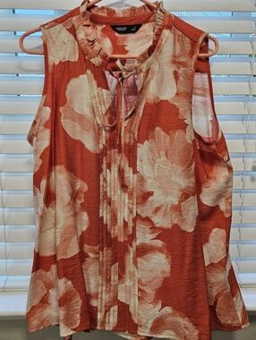Simply Vera Wang  Sleeveless Floral Tie-Neck Top - Rust and Cream